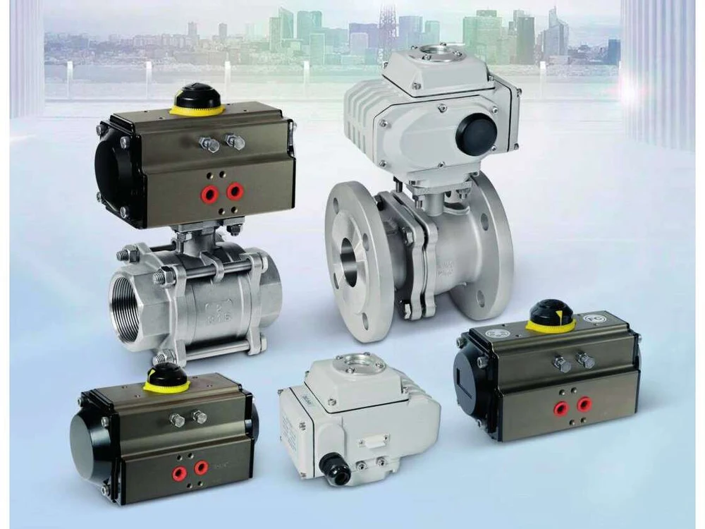 Industrial actuators mounted on ball valves